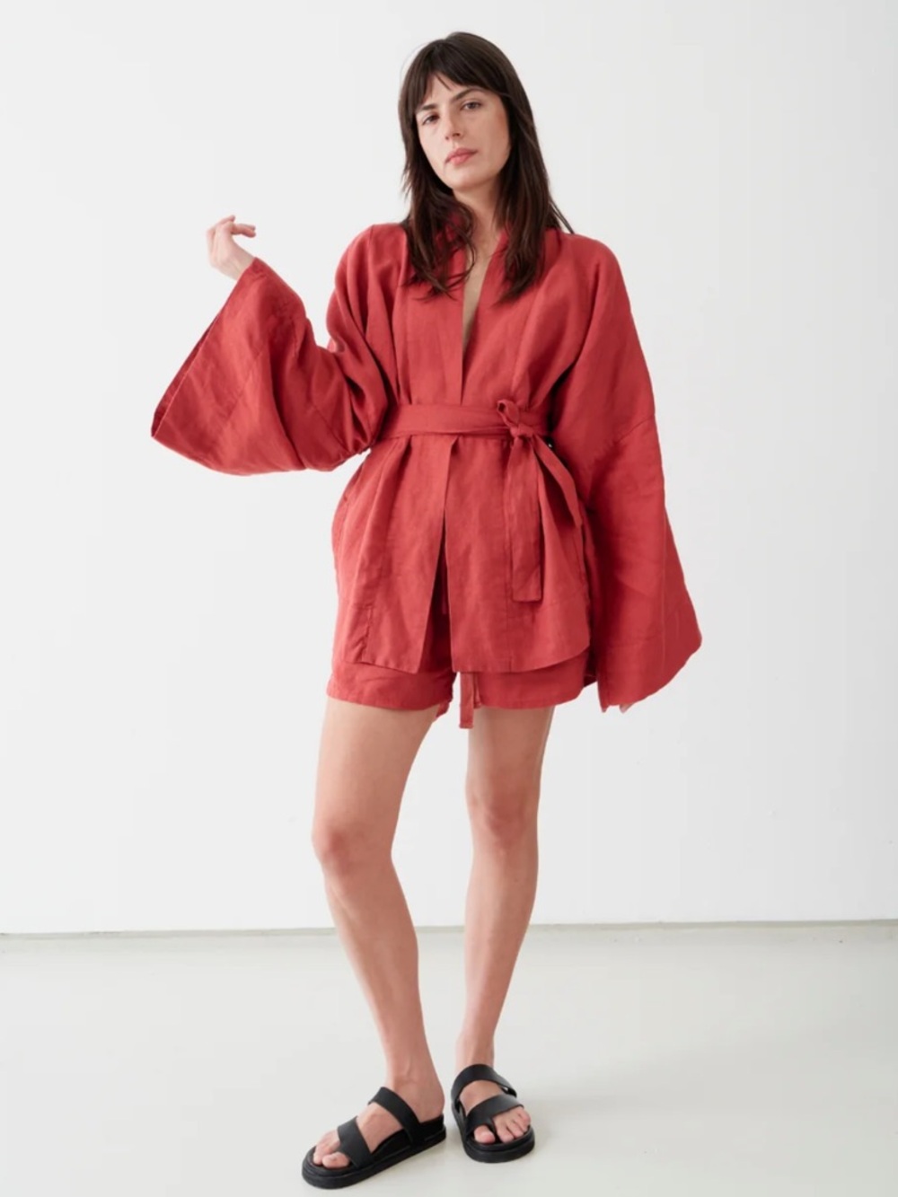 UNIKSPACE ANYA LINEN KIMONO DESERT ONE SIZE - Picture 2 of 8